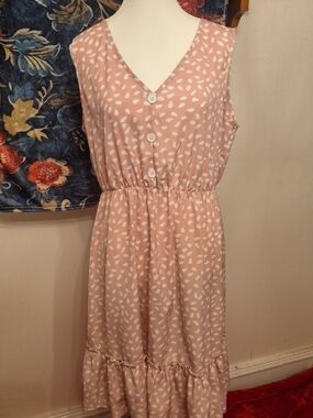 SHEIN Pink and White Polka Dot Midi Dress